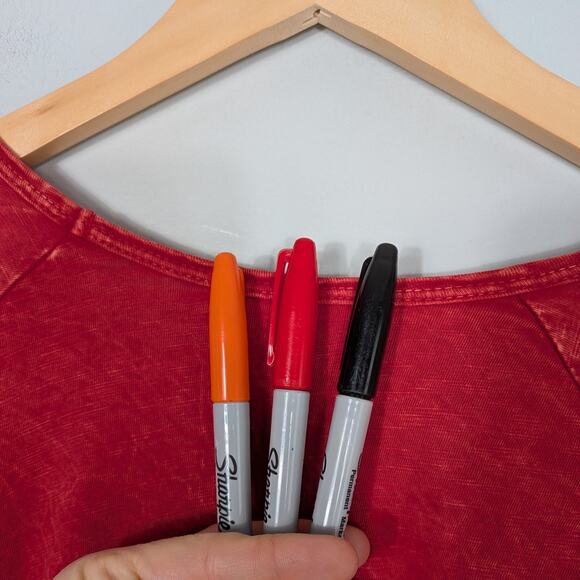 Jess Jane Tunic Top Tee L Red Artsy Flowy Lagenlook Pocket Abstract Maximalist - Picture 5 of 9